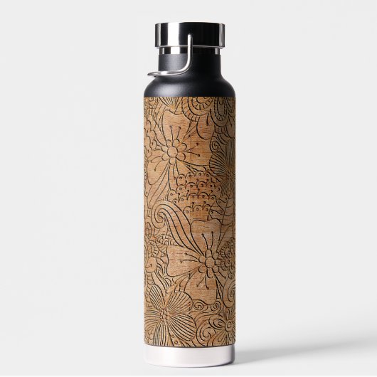 木彫りフローラルパターン名を追加 ウォーターボトル (右面)