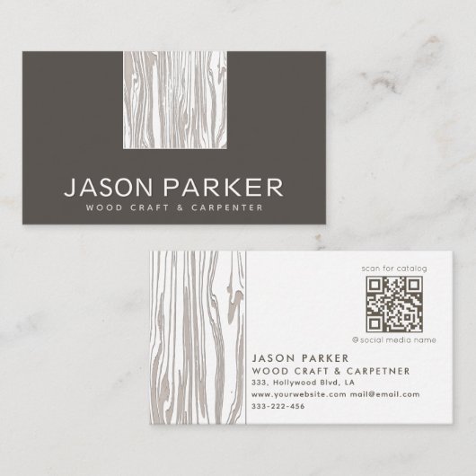 木彫りモダンプロフェッショナル大工Qrコード 名刺 (正面/裏面)