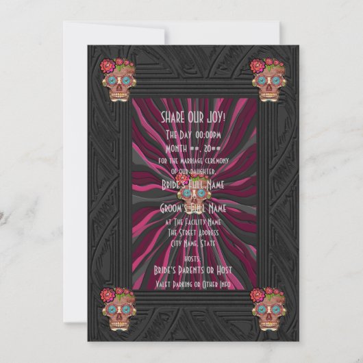 木彫り砂糖スカル付き/フローラクラウン 招待状 (正面)