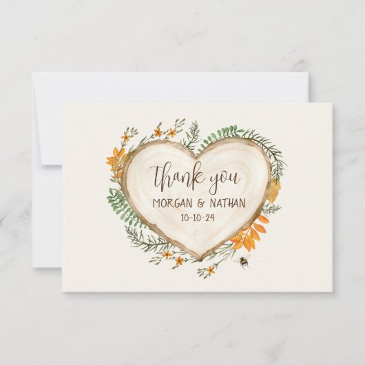 木彫り素朴秋野結婚花 サンキューカード (正面)