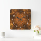 木彫り スクエア壁時計 (ホーム)