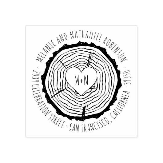 木彫ハート素朴結婚差出人住所 ラバースタンプ (インプリント)