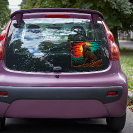 木彫フェイクウルフハウリングマウンテンフォレスト ウィンドウサイン