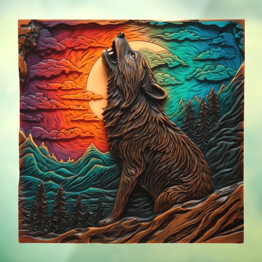 木彫フェイクウルフハウリングマウンテンフォレスト ウィンドウサイン (シート3)