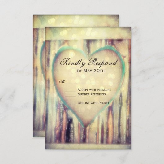 木彫素朴ハート結婚出欠の出欠カード 出欠カード (正面/裏面)