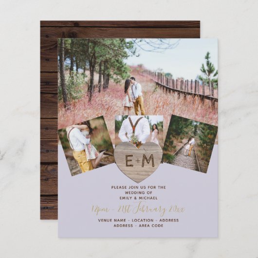 木彫素朴ハートPHOTO COLLAGE Invitati (正面/裏面)