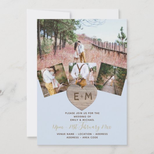 木彫素朴ハートPHOTO COLLAGE Invitati 招待状 (正面)