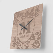 木彫葉ヴィンテージ名モノグラム   スクエア壁時計 (傾斜)