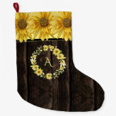 木明素朴るい黄色ひまわりモノグラム ラージクリスマスストッキング (正面)