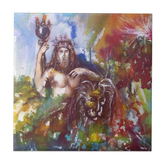 木星とライオン、赤白青茶色 タイル (正面)