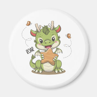 木星と蝶が咲く可愛いドラゴン マグネット