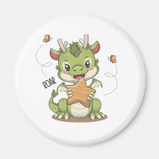 木星と蝶が咲く可愛いドラゴン マグネット (正面)