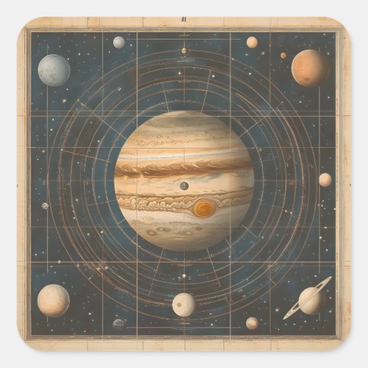 木星中心の天図デザイン スクエアシール (正面)