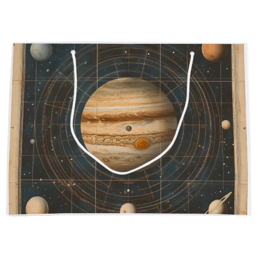 木星中心の天図デザイン ラージペーパーバッグ (正面)