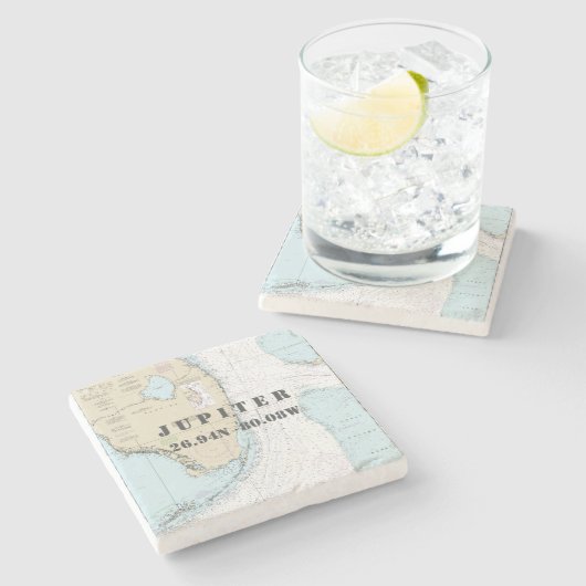 木星、ヤシビーチ県、FL本物のグラフ ストーンコースター (横)