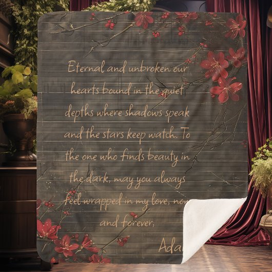 木材とさくらんぼの花のカスタムメッセージ シェルパブランケット