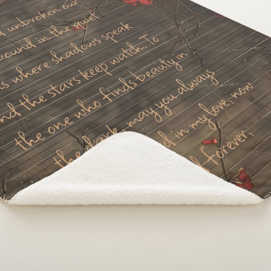 木材とさくらんぼの花のカスタムメッセージ シェルパブランケット (3/4)