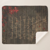 木材とさくらんぼの花のカスタムメッセージ シェルパブランケット (正面(横))