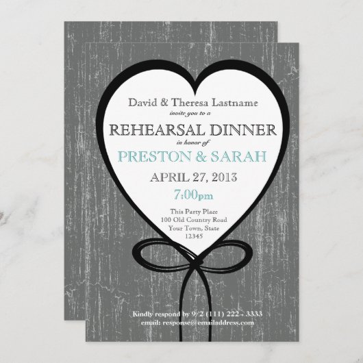 木材とハートリハーサルディナー 招待状 (正面/裏面)