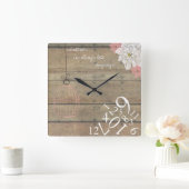 木材とフローラ常に遅い：正方形の壁時計 スクエア壁時計 (ホーム)