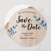 木材とユーカリの婚約写真の日付を保存 招待状 (正面/裏面)