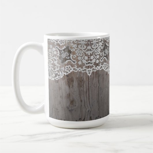 木材とレースのマグ(イニシャルまたは他のテックス付き) コーヒーマグカップ (左)