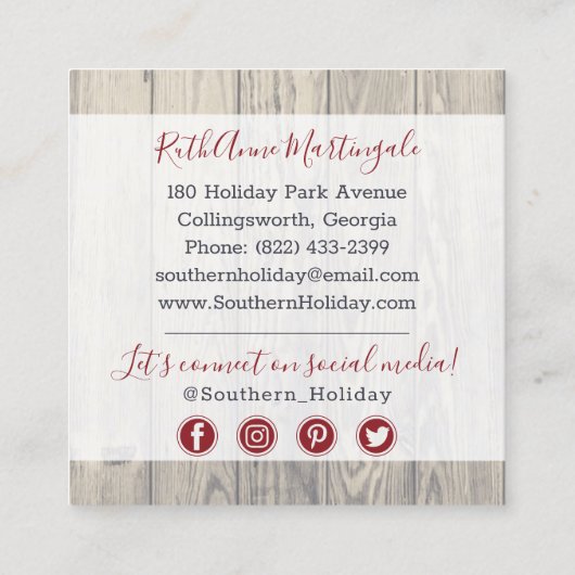 木材と南素朴国コットンソーシャルメディア スクエア名刺 (裏面)