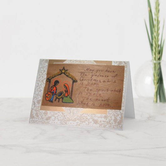 木材と混合メディアに手作りクリスマスカード シーズンカード (正面)