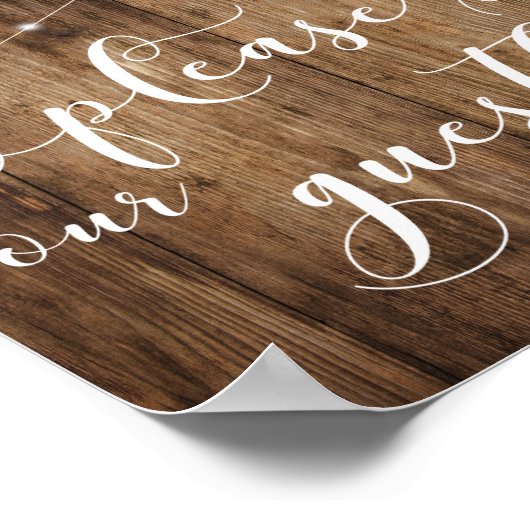 木材と照明お願いゲストブックのサイン ポスター (角)