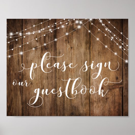 木材と照明お願いゲストブックのサイン ポスター (正面)