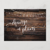 木材と照明の計画変更の延期結婚日 ポストカード (正面)