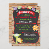 木材と素朴シャルボードメキシカンフィエスタ誕生日 招待状 (正面/裏面)