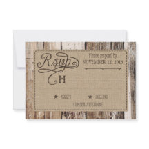 木材と素朴ハートエッチングRSVPカード