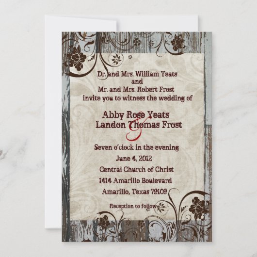 木材と羊皮紙の旋回結婚式招待状 招待状 (正面)