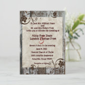 木材と羊皮紙の旋回結婚式招待状 招待状 (スタンド正面)