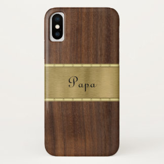木材と金ゴールドの個人用設定 iPhone X ケース