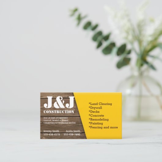 木材と黄色の建築名刺 名刺 (スタンド正面)