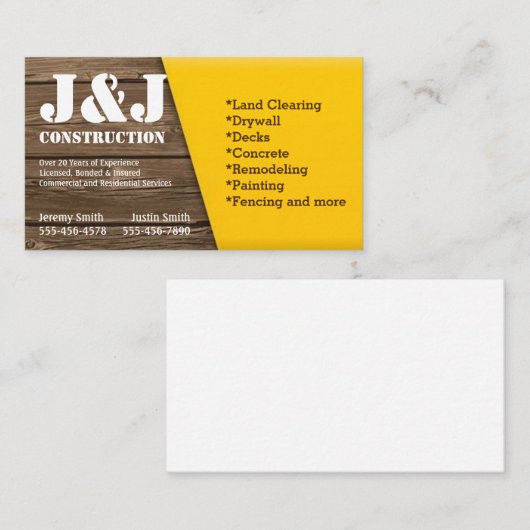 木材と黄色の建築名刺 名刺 (正面/裏面)