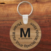 木材にカスタム文字を付けフェイクたモノグラム キーホルダー (裏面)