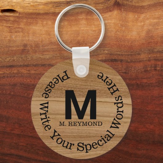 木材にカスタム文字を付けフェイクたモノグラム キーホルダー (正面)