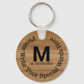 木材にカスタム文字を付けフェイクたモノグラム キーホルダー (裏面)