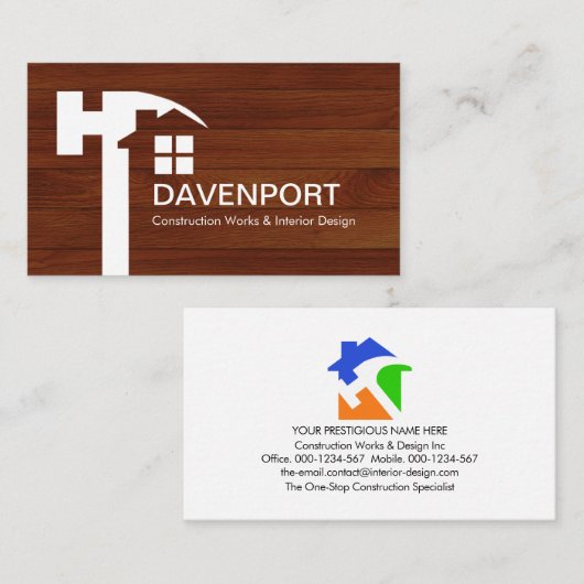 木材にホームシルエットをハンマー 名刺 (正面/裏面)