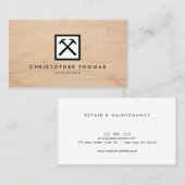 木材に白いロゴを付けたHandyman, Carpenter 名刺 (正面/裏面)