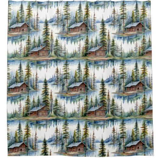 木材のキャビン自然愛好家 シャワーカーテン (正面)