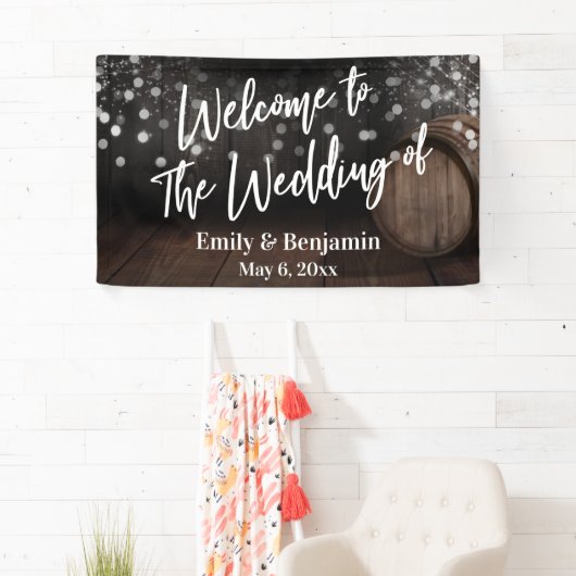 木材のバレル結婚とライトへようこそ 横断幕 (インサイチュ)