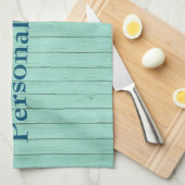 木材のパーソナライズの青いイメージ キッチンタオル (四つ折り)