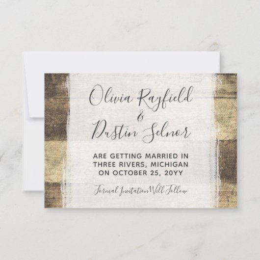 木材の写真素朴を保存結婚すカスタムる セーブザデート (裏面)