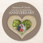 木材の創立結婚5周年ハートフォトコースター ラウンドペーパーコースター (正面)