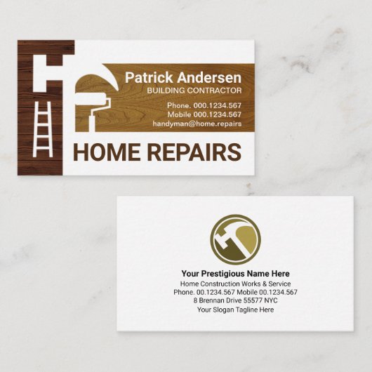 木材の手作りツールのシルエット 名刺 (正面/裏面)