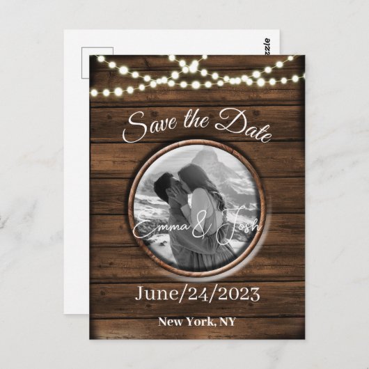 木材の日付を保パーソナライズされた存素朴デザイン ポストカード (正面/裏面)